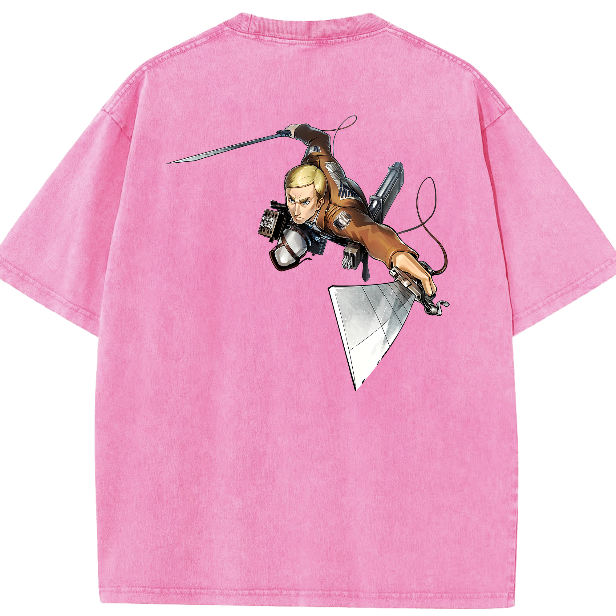 （画像用） 進撃の巨人 エルヴィン・スミス Attack on Titan Erwin Smith 綿100% ヴィンテージ風 半袖Tシャツ（背面プリント）
